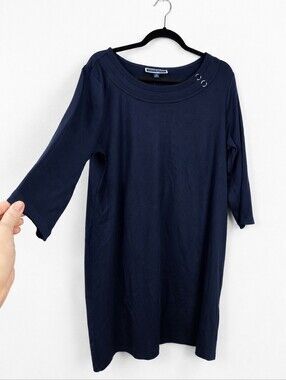 Karen Scott Sport Navy Boat Neck Knit Dress NWT XL Button Shoulder Comfy